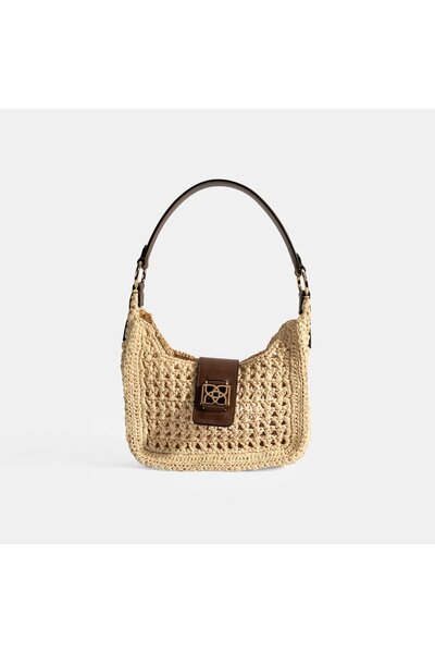 Desa Women's Beige Monogram Logo Shoulder Bag