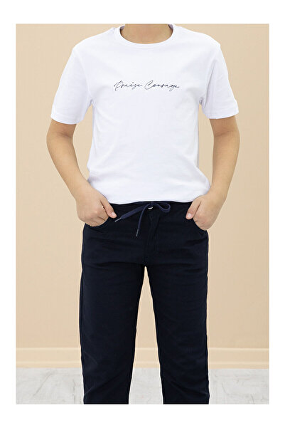 NURTOPU Boys' Set of 3 Pieces, Short-Sleeved Shirt, Denim Bottom, Dark Blue Linen Pants, Seasonal