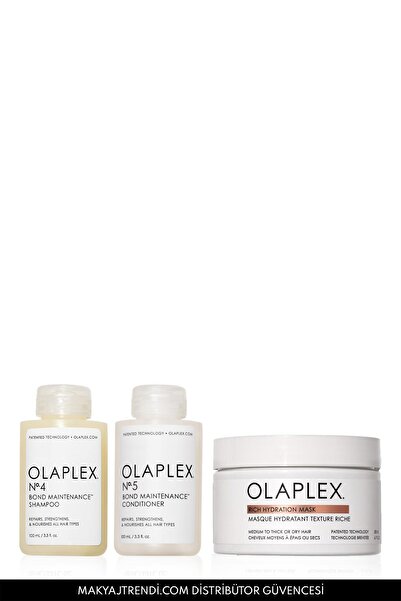 Olaplex Cleanse & Moisture & Nourish Trio - Kalın Telli Saçlar İçin Bağ Güçlendirici Şampuan, Saç Kremi ve M