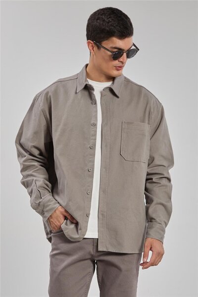 BARRELS AND OIL Men's Gabardine Long Sleeve Shirt - Gray