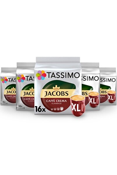 tassimo Set x 5 pachete cafea Jacobs Café Crema XL, 80 Băuturi x 215 ml, 80 Capsule