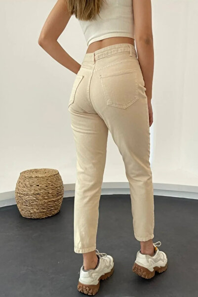 Geppetto A181810001 Pantaloni de blugi crem cu talie înaltă, din lycra, elastici, foarte confortabili, pantaloni de blugi crem deschis