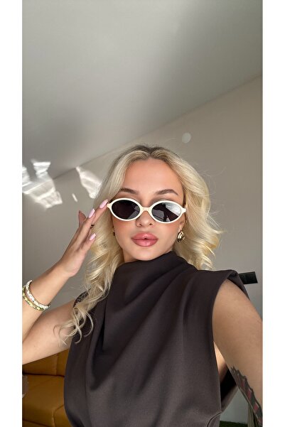 TomyHelf Krem Çerçeveli Gold Detaylı Siyah Camlı Retro Güneş Gözlüğü