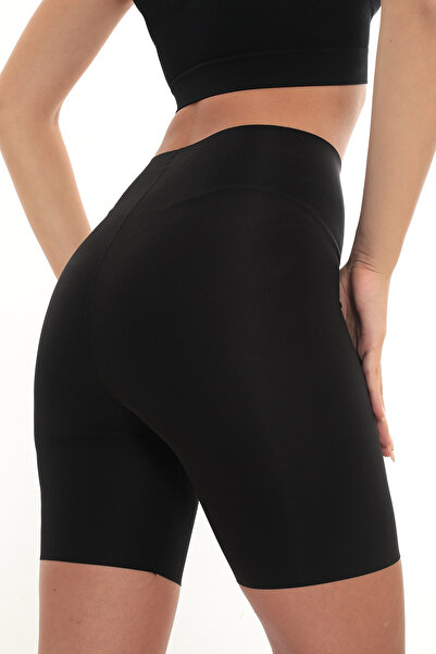 SAUNA SUIT Women's High Waist, Slim-Looking, Non-marking Laser Cut Black Corset Shorts