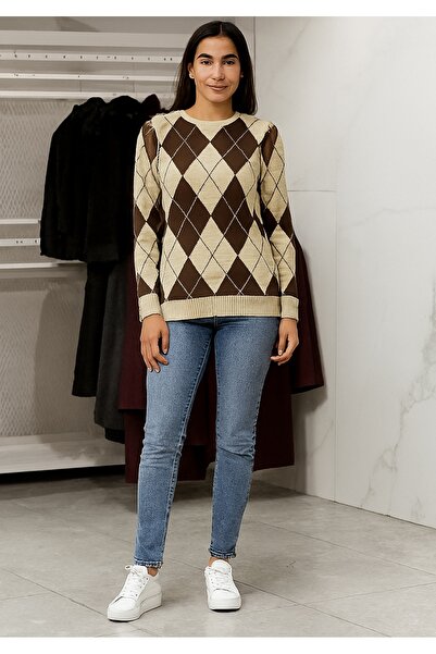 iyzi Women's Baklava Pattern Circular Neck Sweater