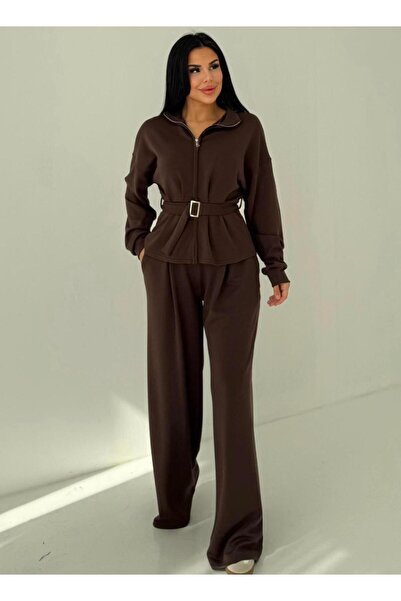 EGZOTİK ASORTİK Belted Suit with Pleated Detail on the Front