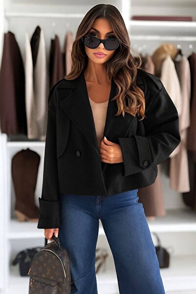 GLAMSI Jachetă damă cu croi larg și nasturi negri
