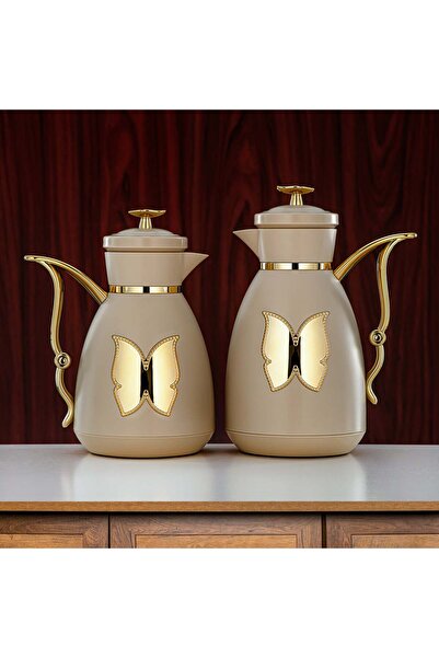 Radin طقم قوارير مفرغة من الهواء، بلاستيك، زر ضغط، سعة 0.7 لتر + 1 لتر، بيج و...