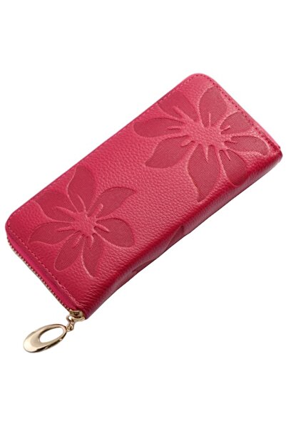 OptimStar Women's wallet, genuine leather, embossed floral ornaments, 19x9x2....