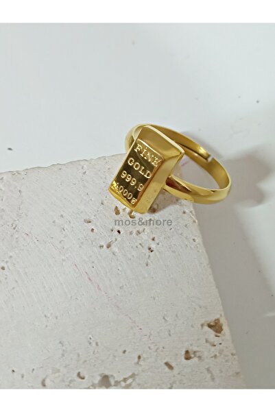 mos&more Çelik Külçe Altın Ayarlanabilir Şık Yüzük