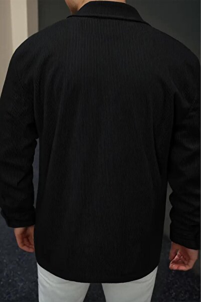 Oksit Linno Slim Fit Covered Double Pocket Corded Fabric Men's Velvet Shirt