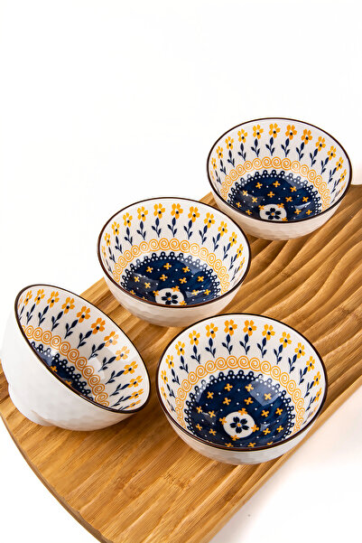 MUKKO HOME Set of 4 Patterned Porcelain Bowls – 320 ml / Gift Boxed