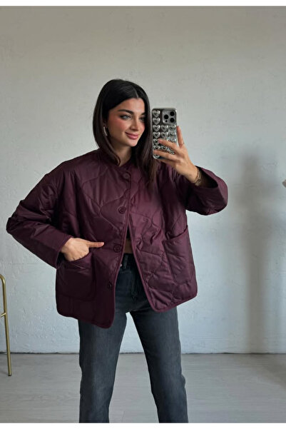 FEMMESTUDIO Kadın Bordo Kapitone Ceket