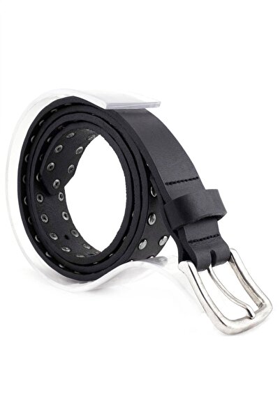 Rakerplus Curea pentru fetiță din piele naturală cu detalii metalice negre