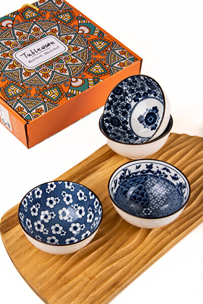 MUKKO HOME Set of 4 Patterned Porcelain Bowls – 320 ml / Gift Boxed