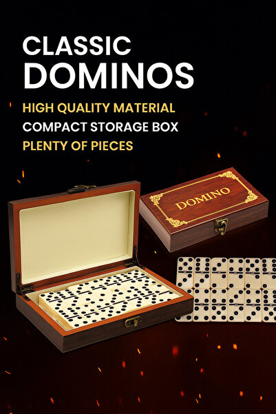 Generic لعبة دومينو كلاسيكية كاملة في صندوق خشبي فاخر مبطن مع إغلاق معدني