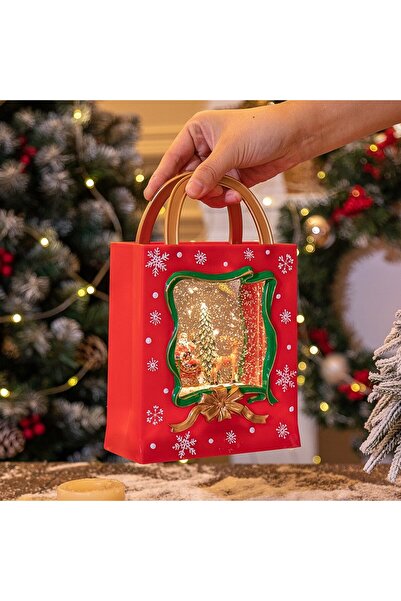 Flippy Christmas Decoration – Gift Bag with Santa & Reindeer, LED Snow Globe Effect, 23×15×7.3 c