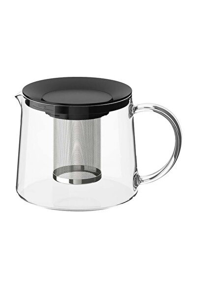 ZEN HOME إبريق شاي زجاجي مقاوم للحرارة أسود/شفاف 14 سم