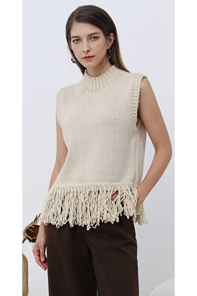 NOTCHTR Women's Basic Oversize Beige Half Turtleneck Knit Sweater
