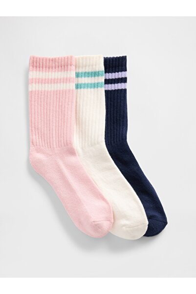 GAP Kız Çocuk Çok Renkli 3'lü Slouchy Crew Çorap Seti