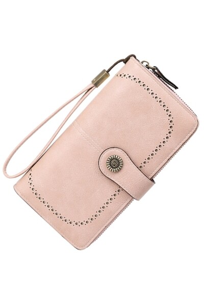 OptimStar Women's Wallet, Genuine Leather, RFID Blocking, 19.5x11.5x3.5cm, 3 Main Compartments, Light Pink