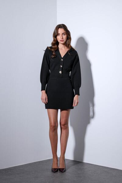 Antioch Black Metal Button Women's Knitwear Cardigan