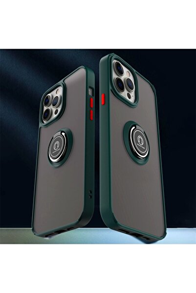 Apple (compatible) Anti-Fall Metal Bracket Case for Apple iPhone 12/12 Pro, Shock-Resistant, Magnetic Ring, Green