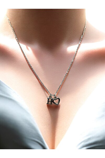 renery H Harfi 316l Paslanmaz Çelik Zincir Gümüş Kaplama Kolye Hediye Kalp Se...