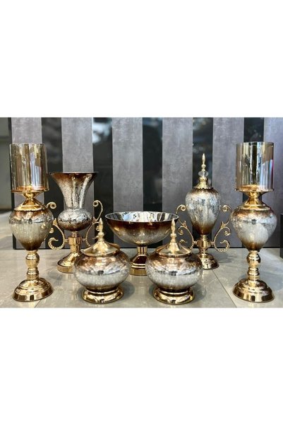 LOKMAN ZÜCCACİYE 7 Parça Cam Salon Seti Konsol Takımı Kod1800a Kahve