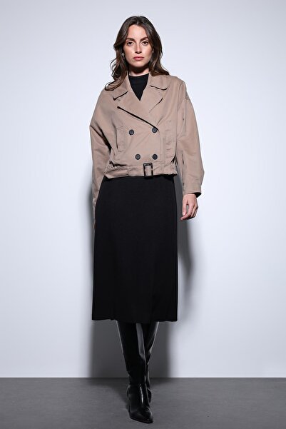Antioch Beige Double-Breasted Short Women's Trench Coat