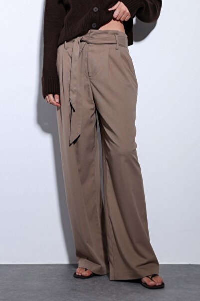 Antioch Mink Belted Pleated Wide Women's Trousers