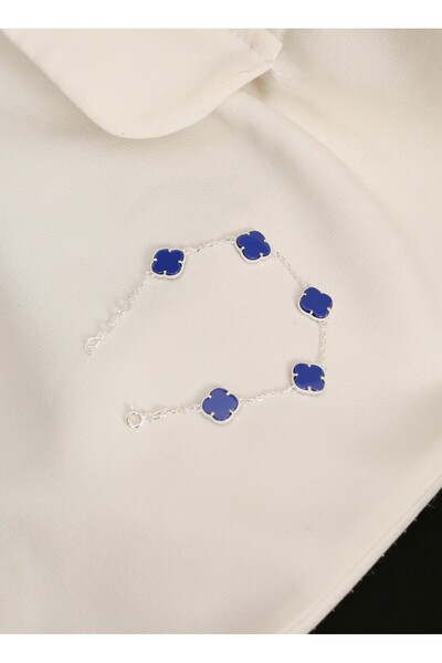 LİNOVE JEWELLERY 925 Ayar Gümüş Yonca Bileklik, Mavi Yonca Gümüş Bileklik 4 Y...