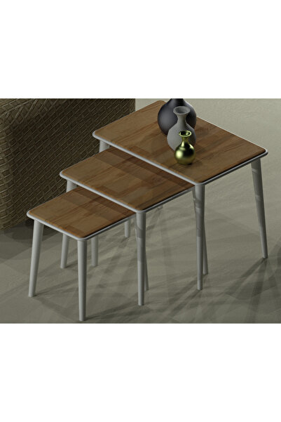 Ekübya Home Masif % 100 Doğal Ahşap 3'lü Zigon Sehpa