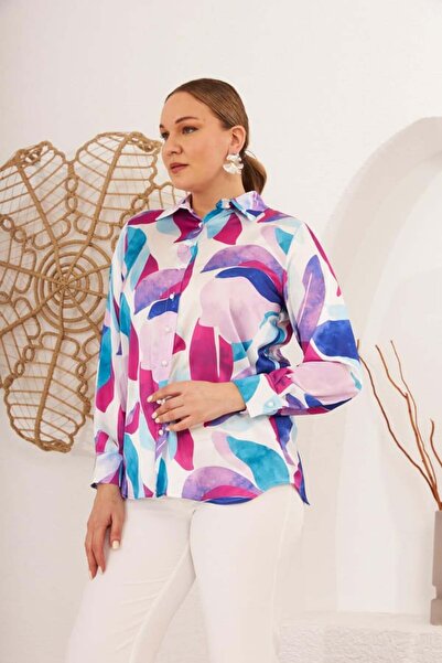 RMG Gamzemoda Leaf Printed Plus Size Shirt
