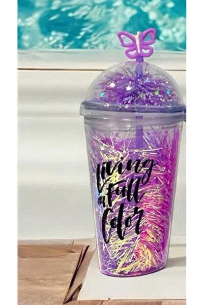 MutfakMarket Cup with Straw, Water Bottle, Cute Drinking Bowl, 450 Ml, Double Layered with Tassles