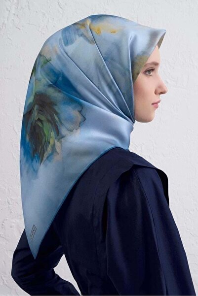 Armine Φουλάρι Sura Pure Silk 9426 - 02 Μπλε μοτίβο λουλουδιών