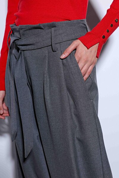 Antioch Gray Belted Pleated Wide Women's Trousers