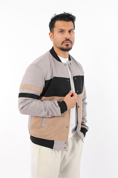 Rodrigo Чоловічий спортивний сезонний підкладковий бомбер з блоками та застібками на кнопках із замші