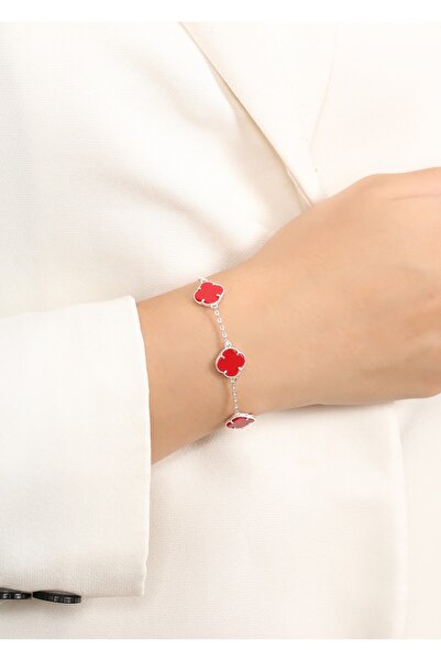 LİNOVE JEWELLERY Gümüş Kırmızı Yonca Bileklik 925 Ayar Gümüş Yonca Bileklik. ...