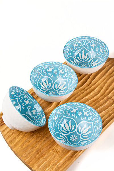 MUKKO HOME Set of 4 Patterned Porcelain Bowls – 320 ml / Gift Boxed