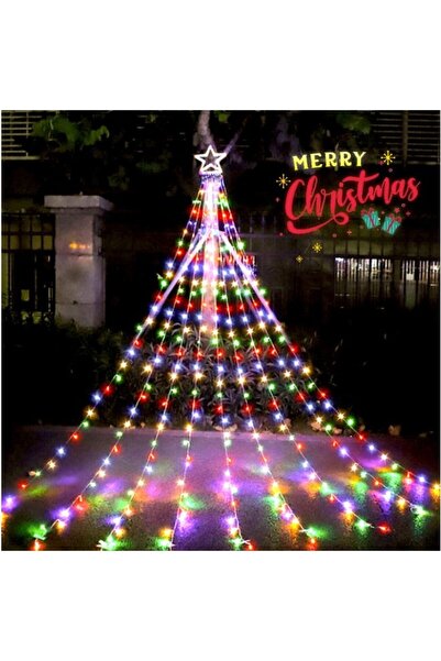 Nomarks Curtain-style Christmas tree lights with star, 350 LEDs, solar powered, indoor/outdoor, multicolor -