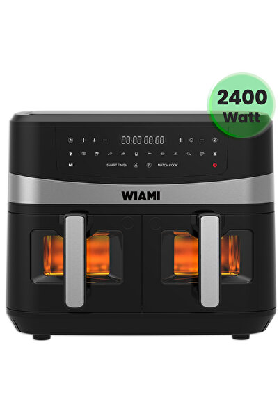 Genel Markalar 9L Çift Sepet Camlı Akıllı Yağsız Hava Fritözü Siyah