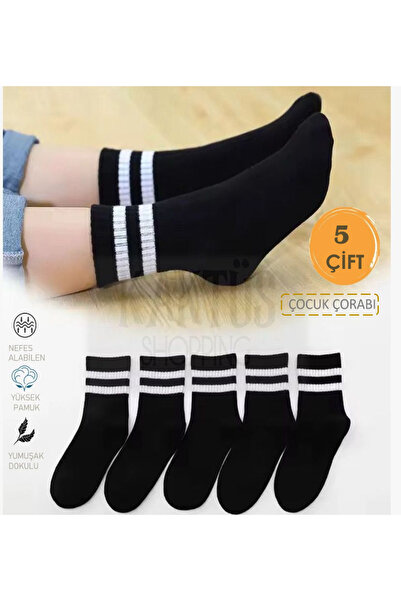 YASYAS 5 Çift Beyaz Pamuklu Kolej Tenis Çocuk Çorabı