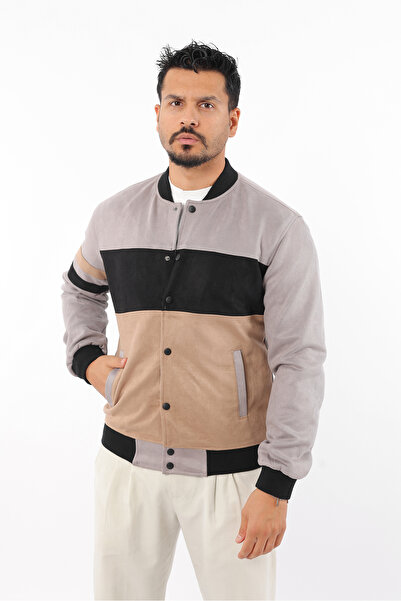 Rodrigo Чоловічий спортивний сезонний підкладковий бомбер з блоками та застібками на кнопках із замші