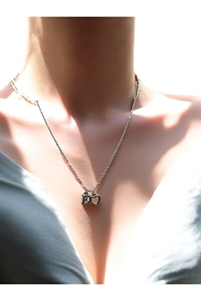 renery E Harfi 316l Paslanmaz Çelik Zincir Gümüş Kaplama Kolye Hediye Kalp Se...