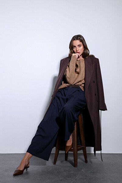 Antioch Navy Blue Pleated Wide Women's Trousers