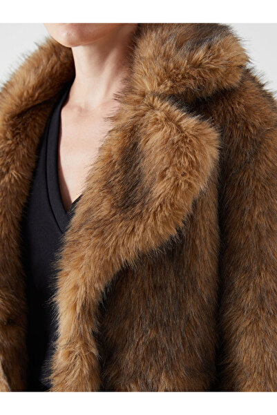 LC Waikiki Brown Jacket Collar Women's Fur Coat