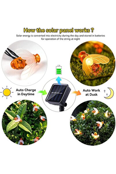 OEM Bee LED string light with solar panel, warm white, 50LED, 7 m, IP 65