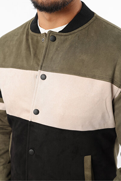 Rodrigo Чоловічий спортивний сезонний підкладковий бомбер з блоками та застібками на кнопках із замші
