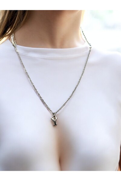 renery Y Harfi 316l Paslanmaz Çelik Zincir Gümüş Kaplama Kolye Hediye Kalp Se...